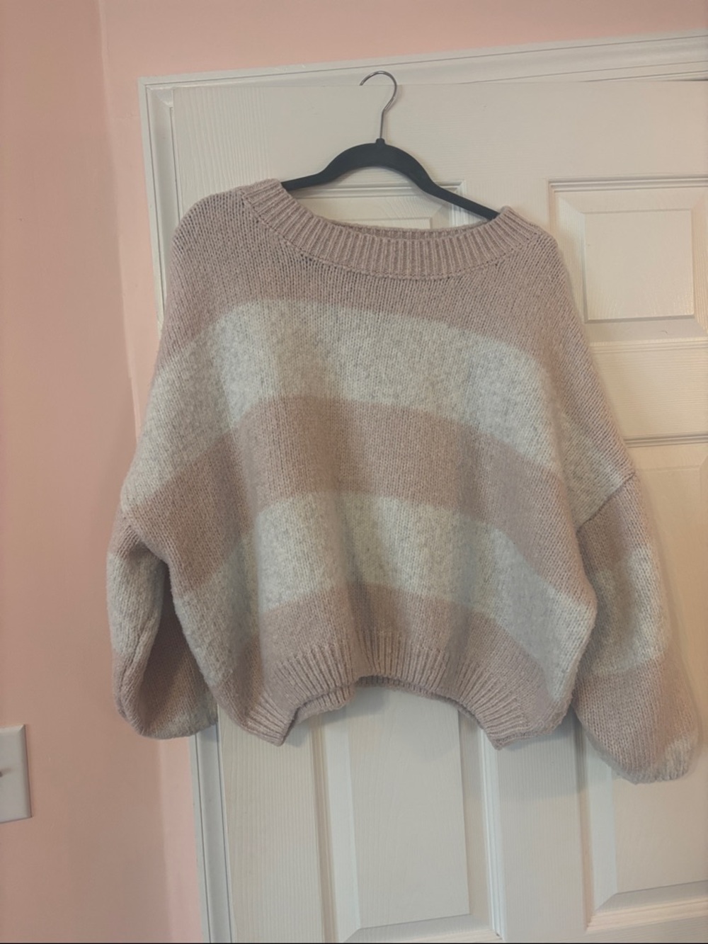 Pink Rose Scoop-Neck Striped Sweater in Blush & Cream